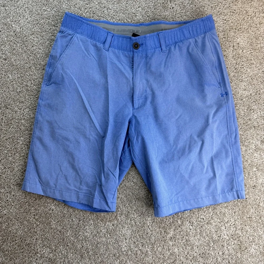 Under Armour Chino Shorts Mens 32 Blue Microfiber 10 Inseam Golf Casual Summer